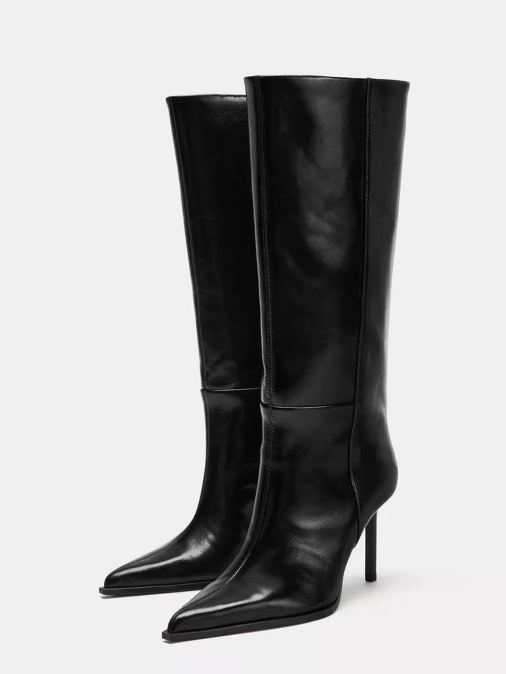 Zara Black Pointed-Toe Knee-High Stiletto Boots